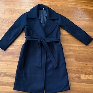 Cuyana Italian Wool Wrap Coat Navy Belted Made in Italy M NWOT